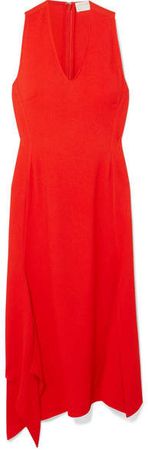 Asymmetric Crepe Midi Dress - Red