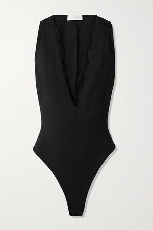 Black Margo lace-trimmed stretch-jersey thong bodysuit | Fleur du Mal | NET-A-PORTER