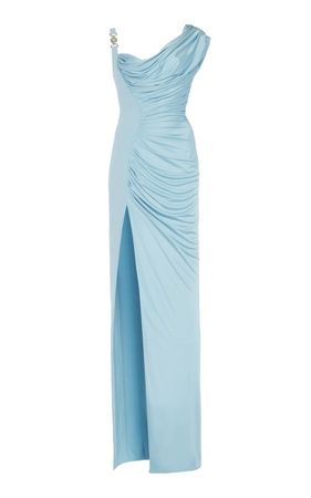 Draped Jersey Maxi Dress Blue By Versace