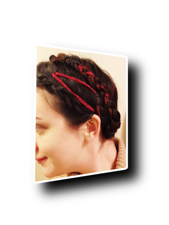 red ribbon braids updo hairstyle