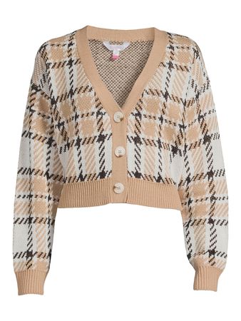 No Boundaries Juniors' Cropped Plaid Cardigan Sweater - Walmart.com