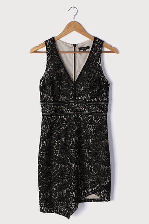 Black Lace Dress - Bodycon Dress - Asymmetrical Mini Dress - LBD - Lulus