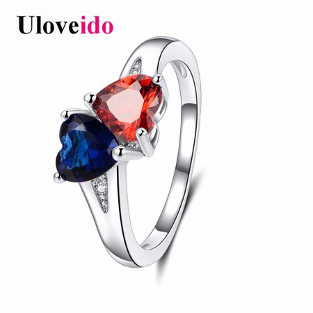 Uloveido Blue and Red Heart Crystal Wedding Rings for Women Engagement Ring with Stones Jewelry Gifts for Women Accessories Y361-in Engagement Rings from Jewelry & Accessories on Aliexpress.com | Alibaba Group
