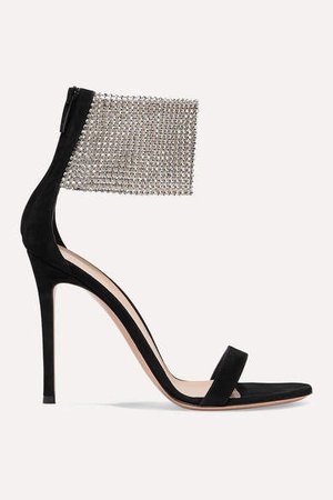 105 Suede And Crystal-embellished Tulle Sandals - Black