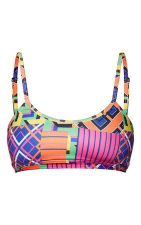 Multi Geo Scoop Neck Bikini Top | Swimwear | PrettyLittleThing