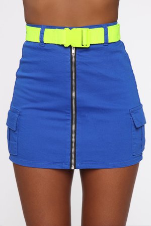 Frenchy Cargo Belted Skirt - Blue/Neon Yellow
