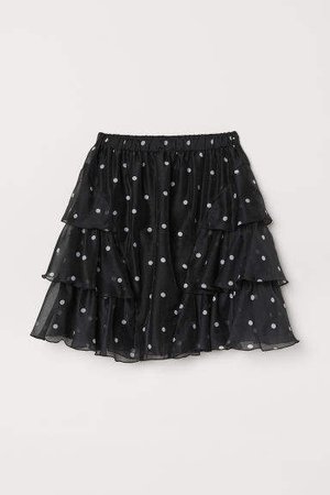 Patterned Tiered Skirt - Black