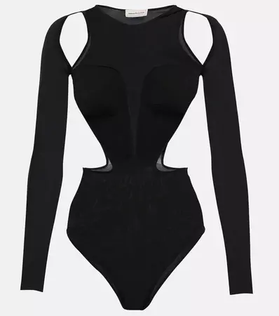 Cutout Silk Blend Bodysuit in Black - Alexander Mc Queen | Mytheresa
