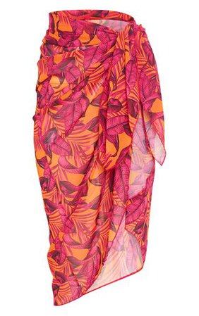 Orange Palm Leaf Midi Tie Waist Sarong | PrettyLittleThing