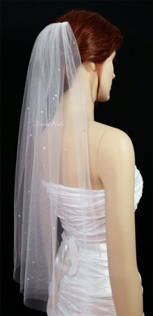 Etsy 1 Tier 28"x54" White or Ivory bridal Veil,Veils Wedding. Scattered Swarovski Rhinestone | 1 layer Plain cut by taraveils