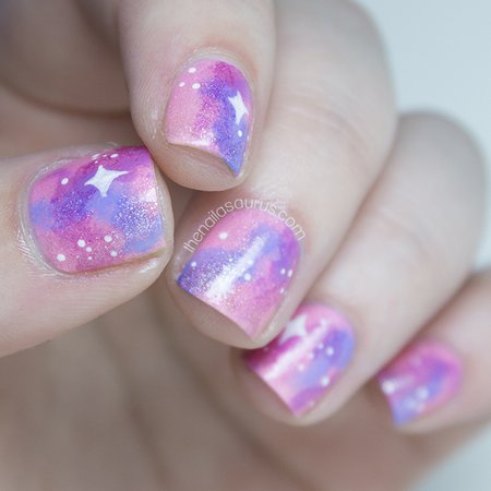 Shimmery Pink Galaxy Nails