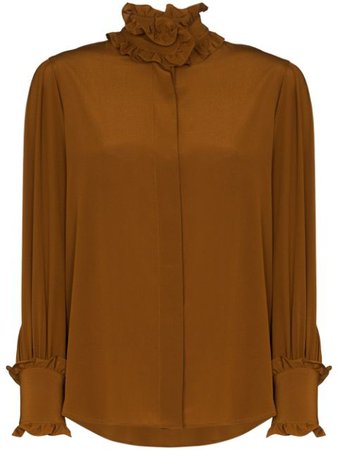 Shop brown Victoria Beckham ruffled silk blouse with Express Delivery - Farfetch