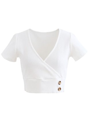 Short-Sleeve Buttoned Cropped Top in White - Retro, Indie and Unique Fashion