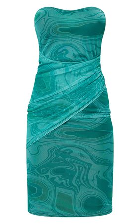 Green Marble Print Mesh Bandeau Drape Midi Dress | PrettyLittleThing USA