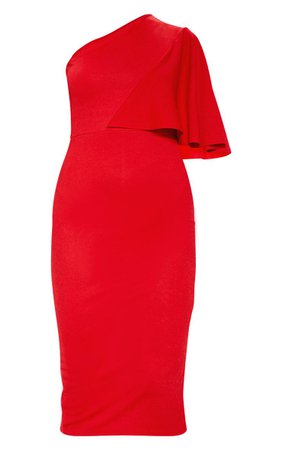 Red One Shoulder Cape Midi Dress | Dresses | PrettyLittleThing USA