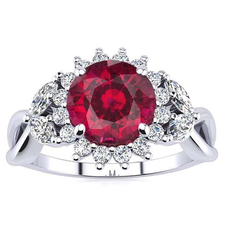 1.30ct Chatham Created Ruby & Diamond Marquise Wave Ring