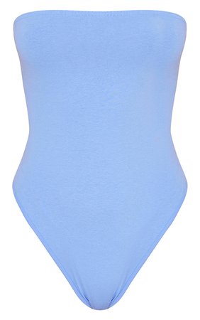 Washed Blue Cotton Blend Bandeau Bodysuit | PrettyLittleThing USA