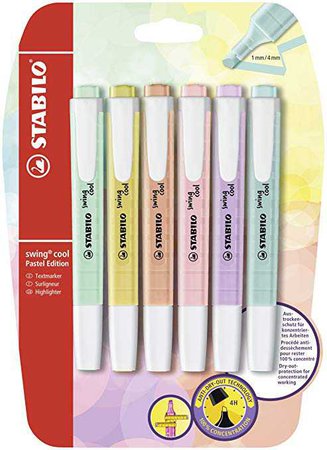 Textmarker - STABILO swing cool Pastel Edition - 6er Pack - 6 Farben: Amazon.de: Bürobedarf & Schreibwaren