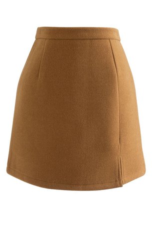 Stylish Wool-Blend Mini Bud Skirt in Pumpkin - Retro, Indie and Unique Fashion