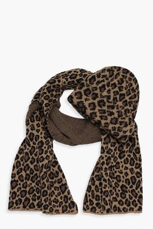 Leopard Beanie & Scarf Set | Boohoo brown