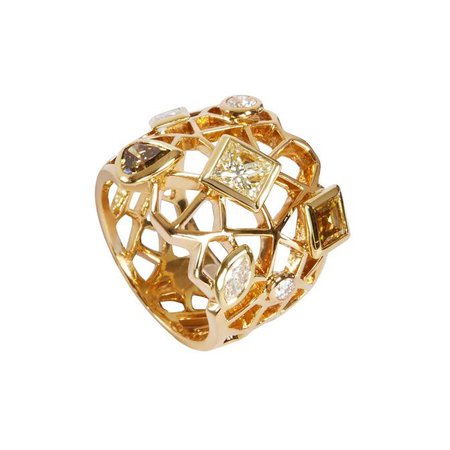 Champagne and Cognac diamond Cobweb ring – Tayma Fine Jewellery