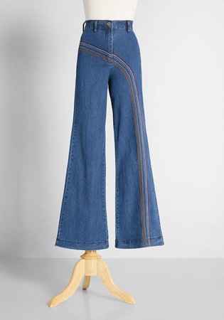 ModCloth Rainbow With Me Wide-Leg Jeans in Medium Blue | ModCloth