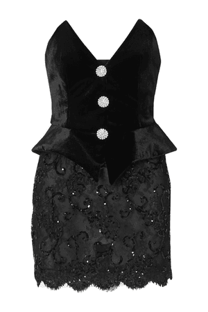 Alessandra Rich Crystal-embellished Velvet And Sequined Lace Mini Dress In Black