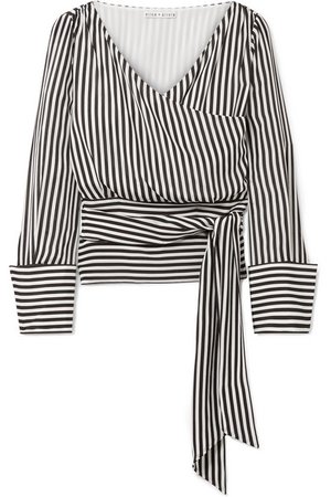 Alice + Olivia Alba striped silk wrap blouse