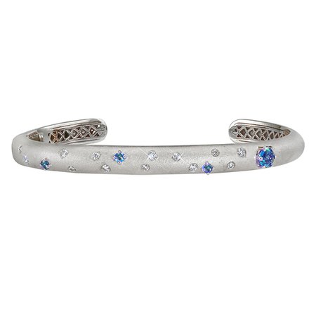 Delicato Hinged Cuff with Blue Sapphires and Diamonds in 14k White Gold by GiGi Ferranti