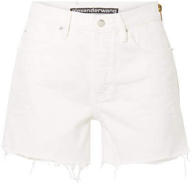Float Zip-embellished Frayed Denim Shorts - White