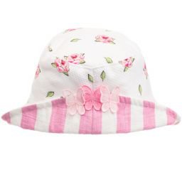 Monnalisa Bebé - Girls Pink Cotton Sun Hat | Childrensalon