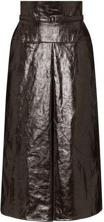 belted high-waist midi skirt