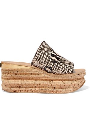 Chloé | Camille snake-effect leather wedge sandals | NET-A-PORTER.COM