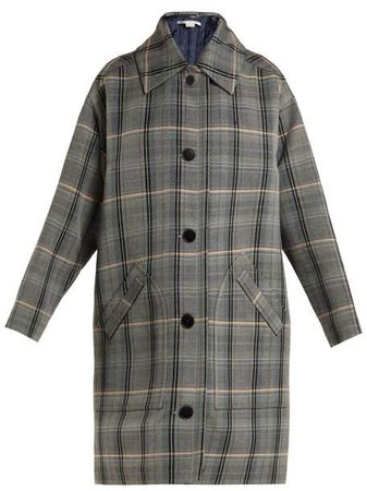 Oversized Checked Wool Blend Coat - Womens - Grey Multi