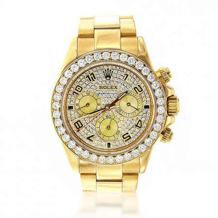 Men's Diamond Watches: 18K Yellow Gold Rolex Cosmograph Daytona Watch 7ct