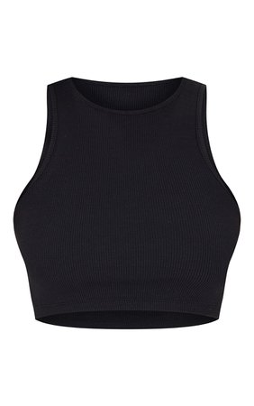Black Marl Rib Racer Crop Vest | PrettyLittleThing USA