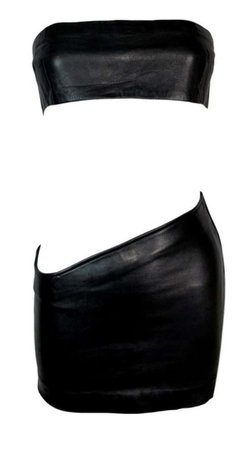 Tom Ford for Gucci Black Leather Asymmetrical Mini Skirt & Tube Top Set