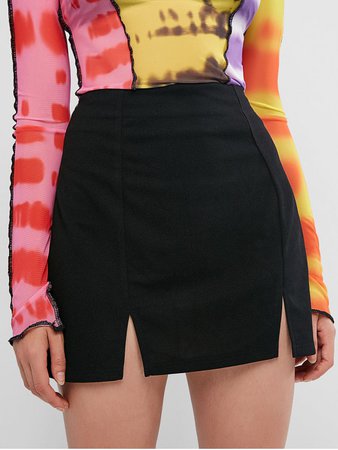 [35% OFF] [HOT] 2020 ZAFUL Slit Mini Skirt In BLACK | ZAFUL