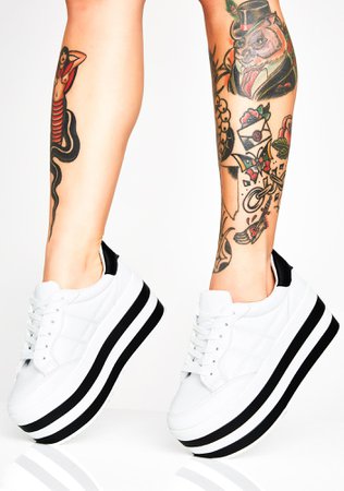 Vegan Leather Platform Striped White Sneakers | Dolls Kill