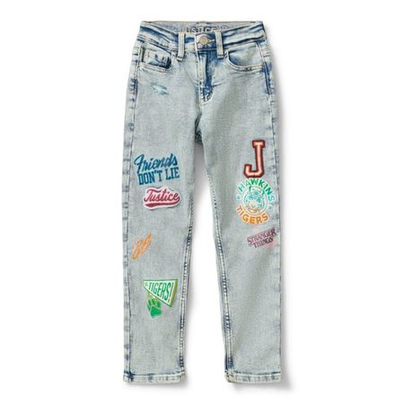 Justice Girls x Stranger Things Patched Mini Mom Jeans, Sizes 6-18, Slim & Plus - Walmart.com