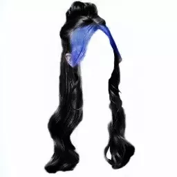 Black Long Hair High Bun with Blue Bangs (Sugar High edit)