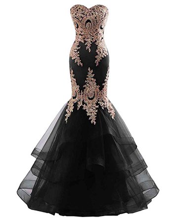Changuan Mermaid Evening Dress for Women Backless Formal Long Prom Dresses with Embroidery Black-18 at Amazon Women’s Clothing store: