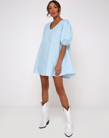3/4 Sleeve Light Blue Babydoll Dress | Elna – motelrocks.com