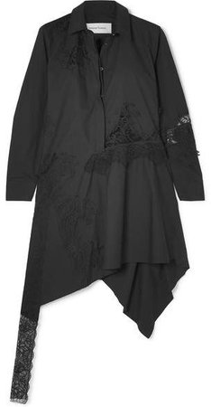 Marques' Almeida - Asymmetric Lace-paneled Cotton-poplin Mini Dress - Black