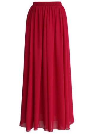Wine Red Pleated Maxi Skirt - Skirt - BOTTOMS - Retro, Indie and Unique Fashion