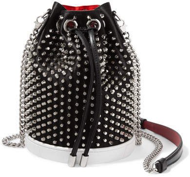 Marie Jane Studded Satin And Leather Bucket Bag - Black