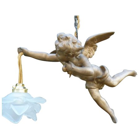 Charming antique French faded grandeur patinated spelter winged angel : French faded-grandeur | Ruby Lane