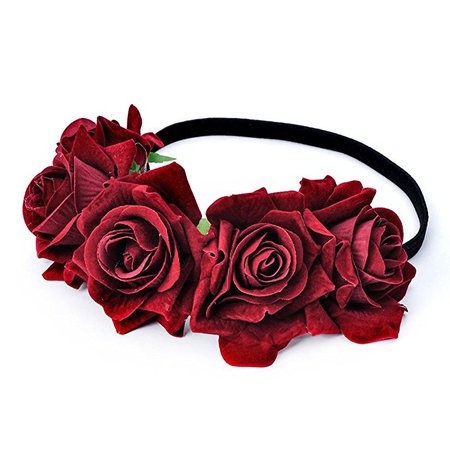 Amazon.com: DreamLily Rose Flower Crown Wedding Festival Headband Hair Garland Wedding Headpiece (1-Burgundy): Clothing