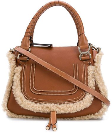 Shearling-Trimmed Tote Bag