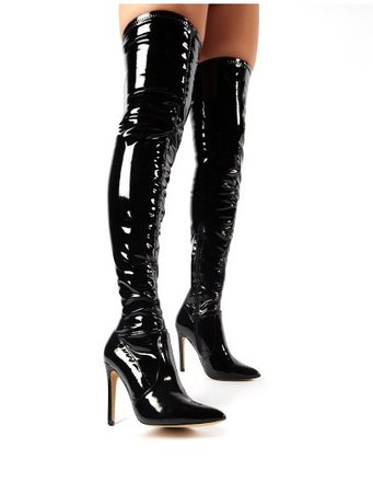 Ruthless Over the Knee Boots in Black Patent | Public Desire | Public Desire US